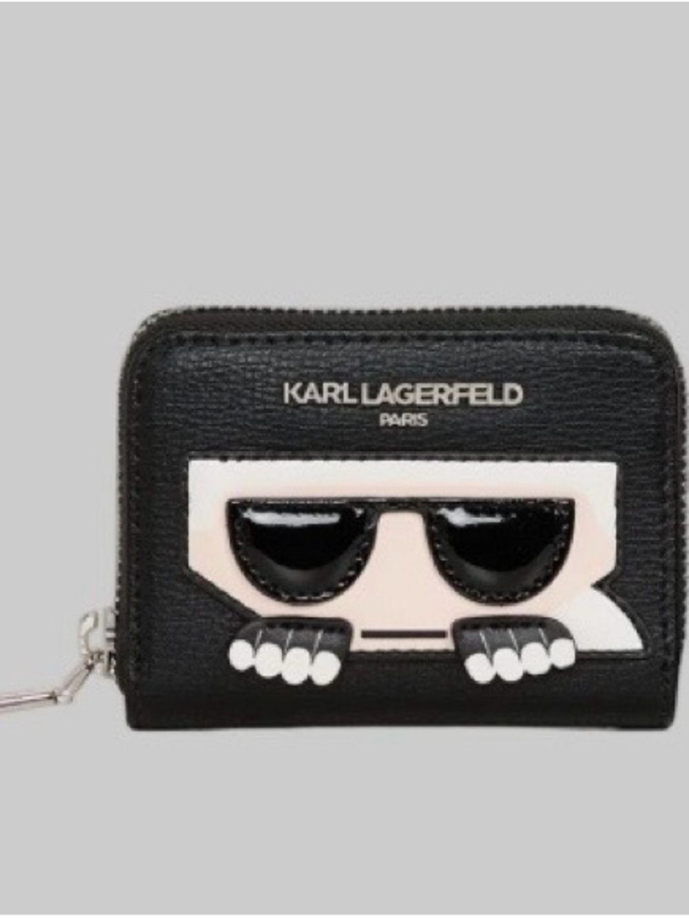 Karl Lagerfeld Black Mini Skinny Zip Wallet with Character Applique